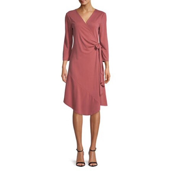 H Halston Asymmetrical V-Neck Wrap Dress, Primrose Pink - Picture 1 of 9